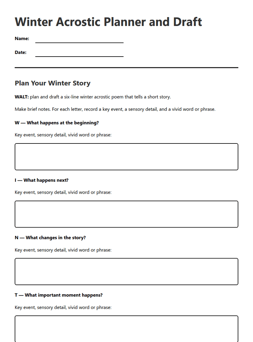 Winter Acrostic Planner and Draft