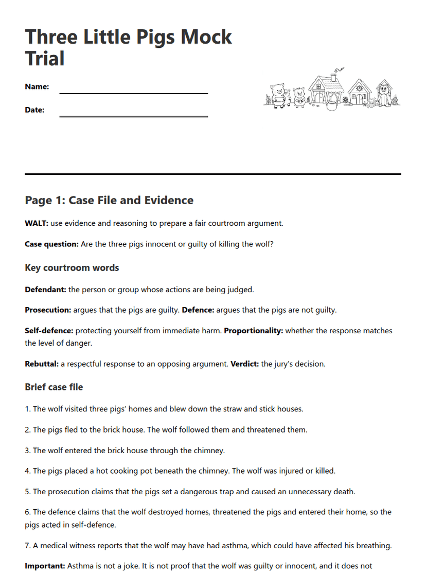 Three Little Pigs Mock Trial