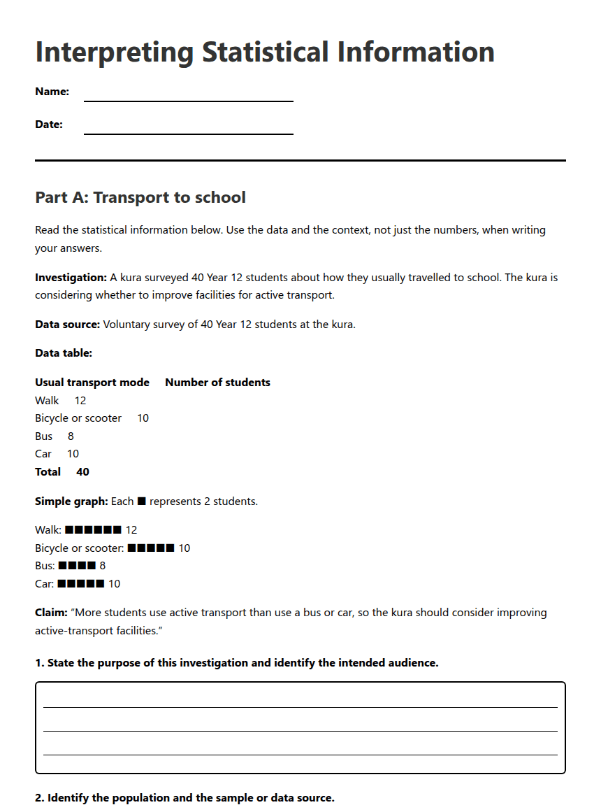 Interpreting Statistical Information worksheet preview
