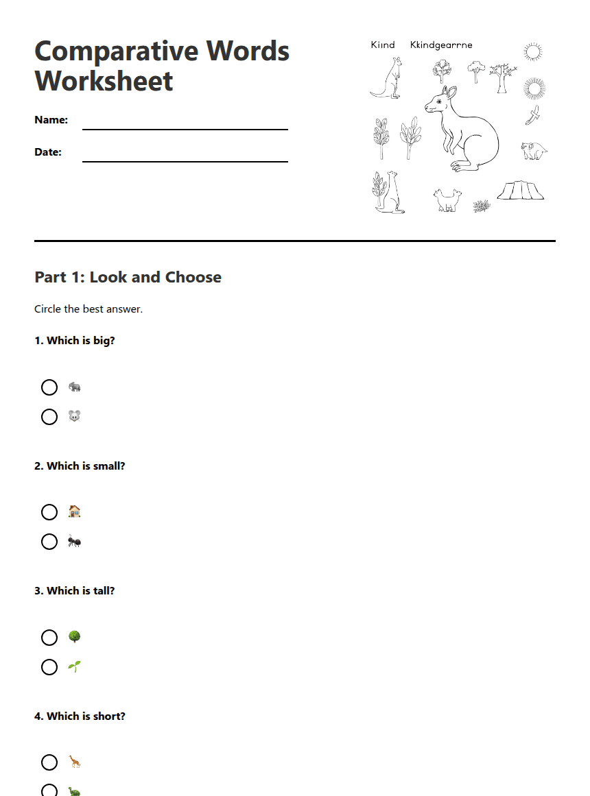 Comparative Words Worksheet worksheet preview