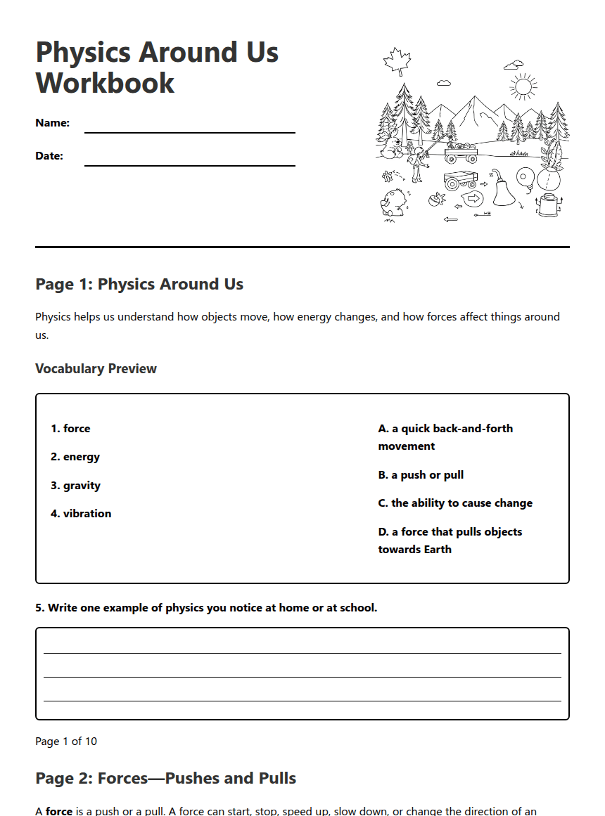 Physics Around Us Workbook worksheet preview