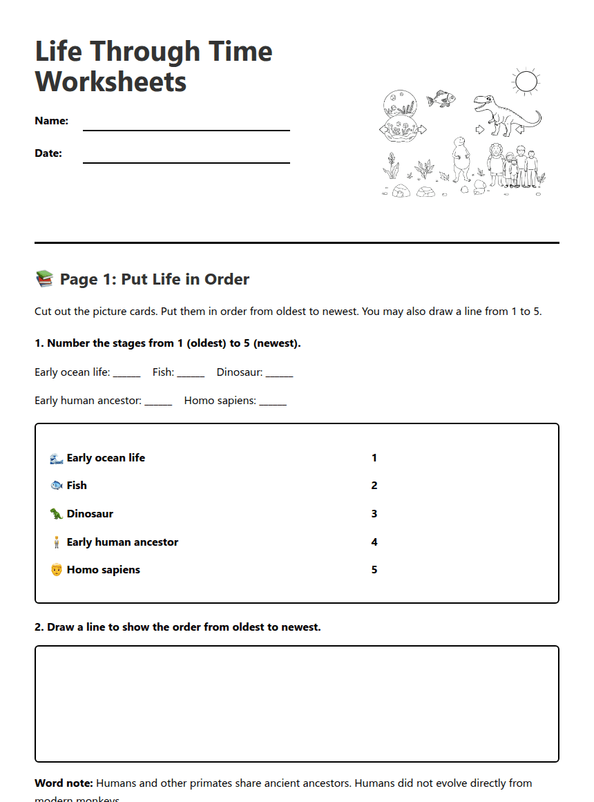 Life Through Time Worksheets worksheet preview
