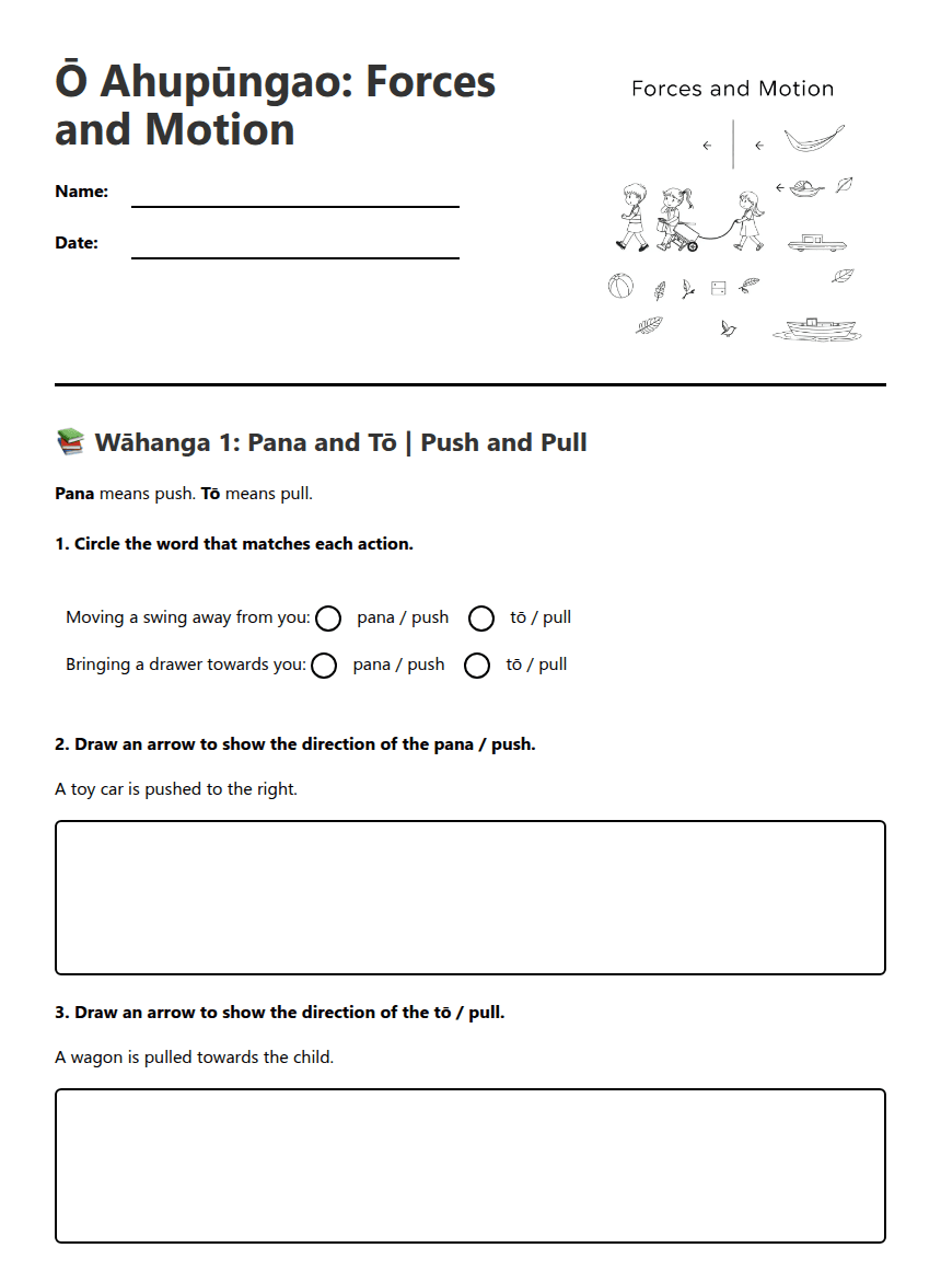 Ō Ahupūngao: Forces and Motion worksheet preview
