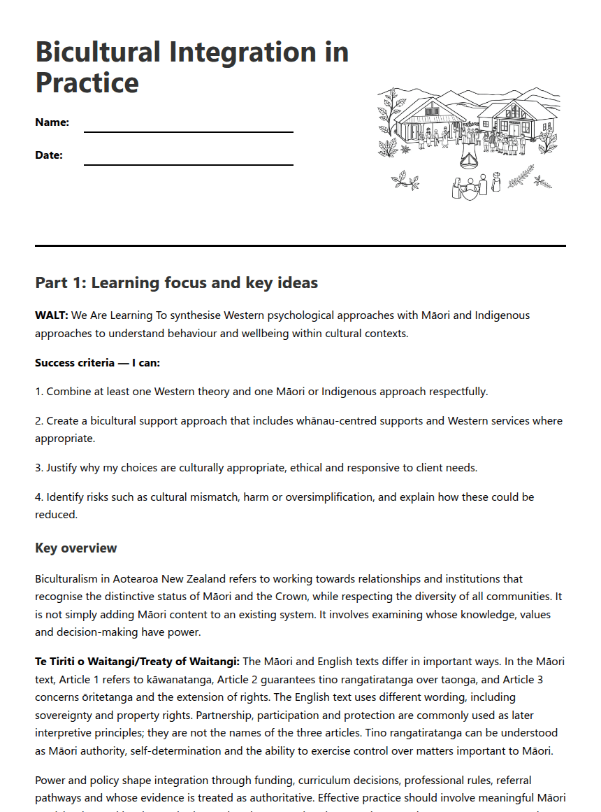 Bicultural Integration in Practice worksheet preview