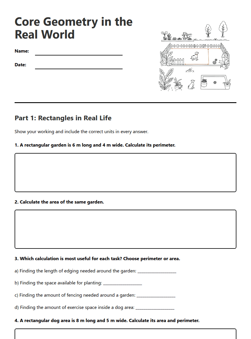 Core Real-World Geometry worksheet preview