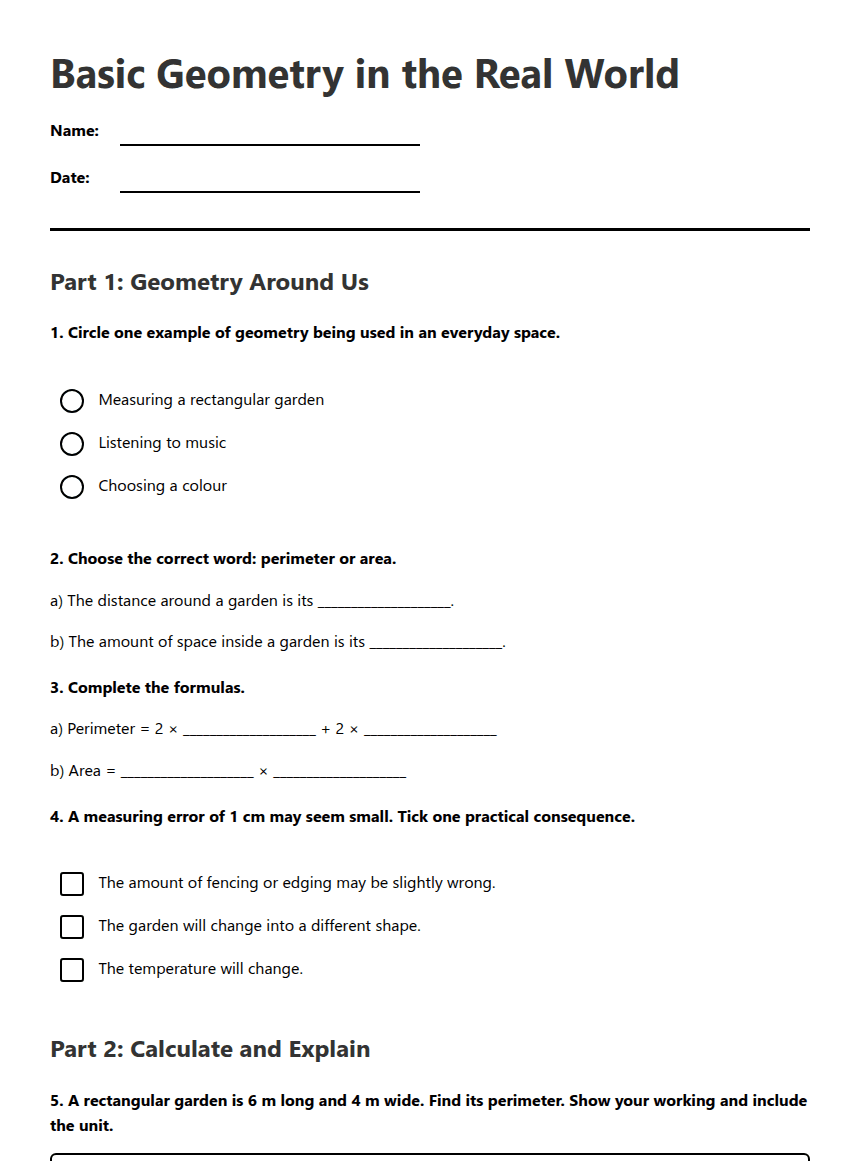 Basic Geometry in the Real World worksheet preview