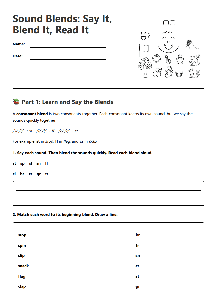 Consonant Blends Practice worksheet preview