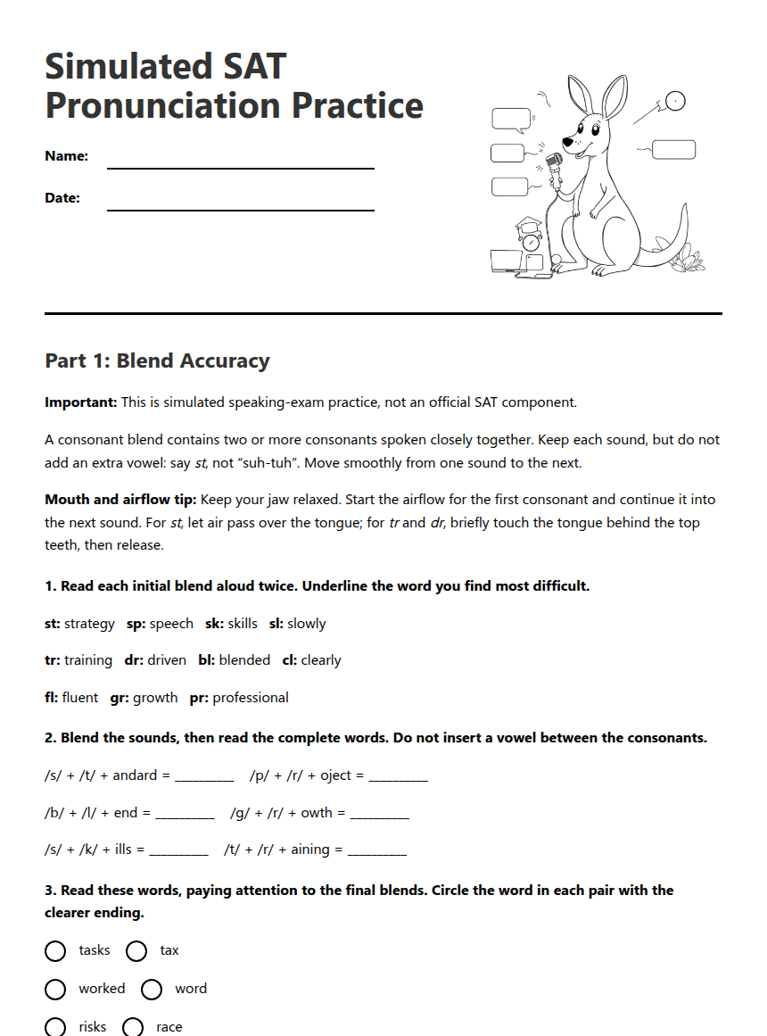 Simulated SAT Pronunciation Practice worksheet preview