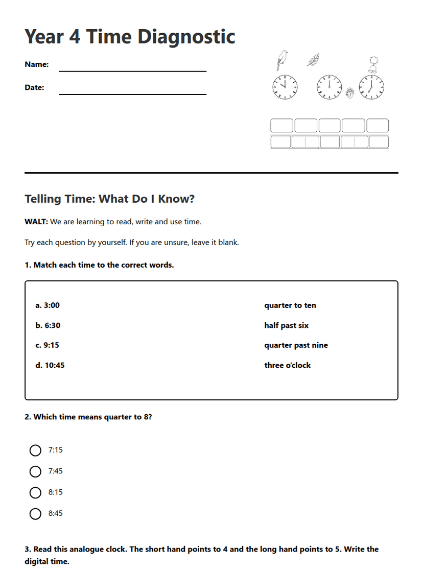 Year 4 Time Diagnostic