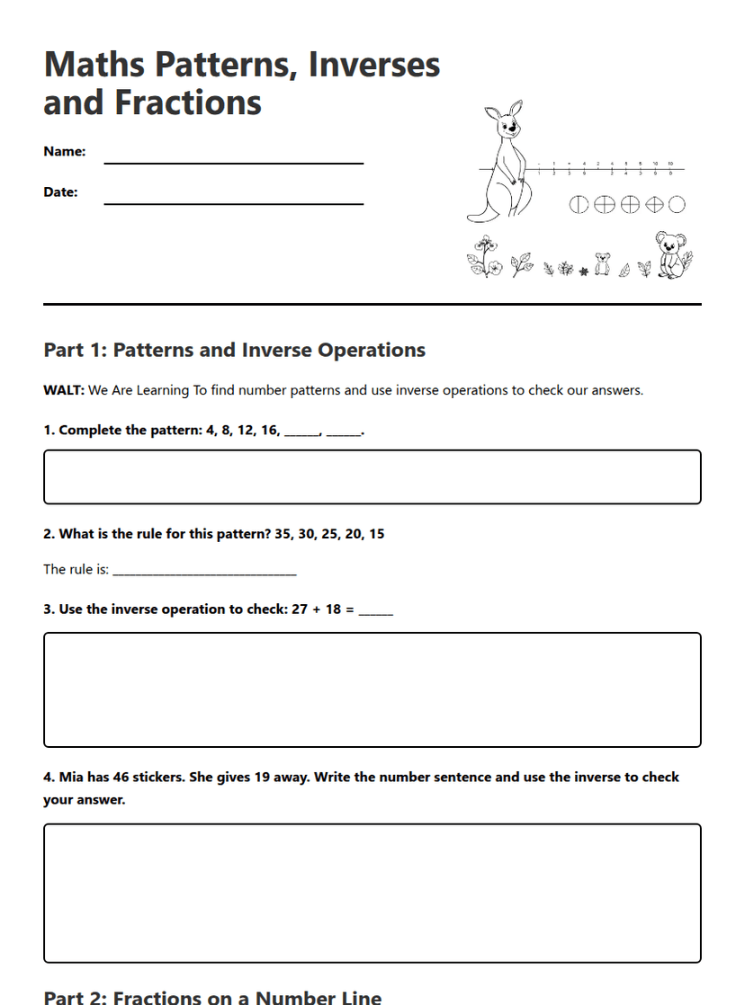 Maths Patterns, Inverses and Fractions