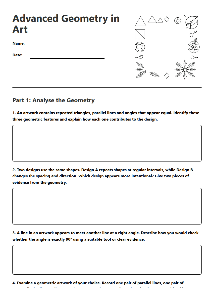 Advanced Geometry in Art worksheet preview