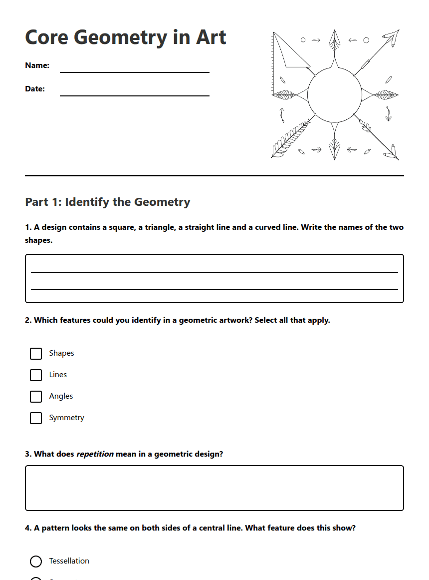 Core Geometry in Art worksheet preview