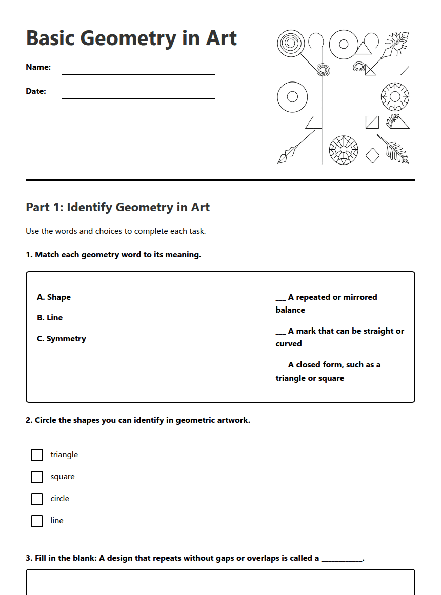Basic Geometry in Art worksheet preview