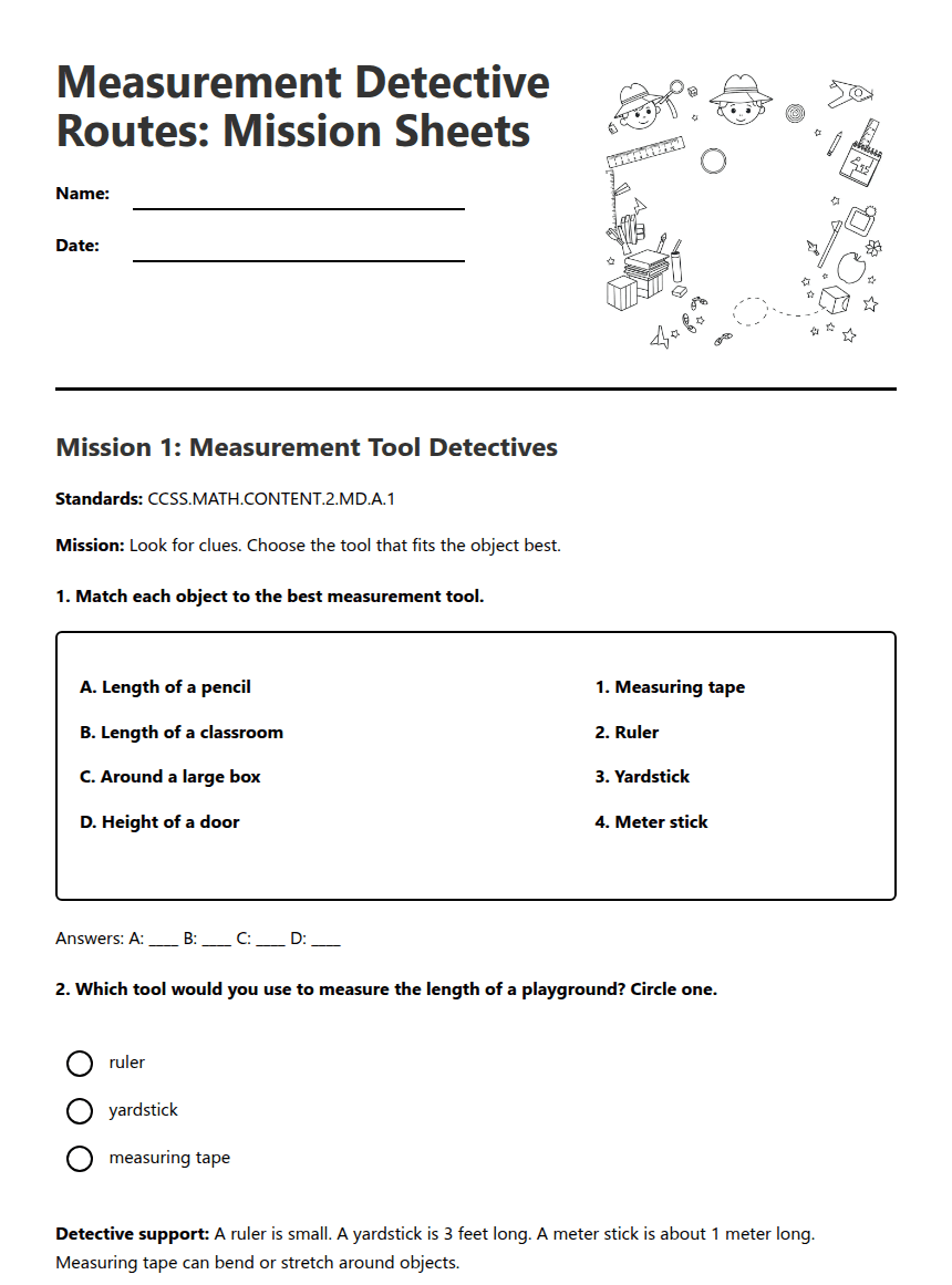 Measurement Detective Missions worksheet preview