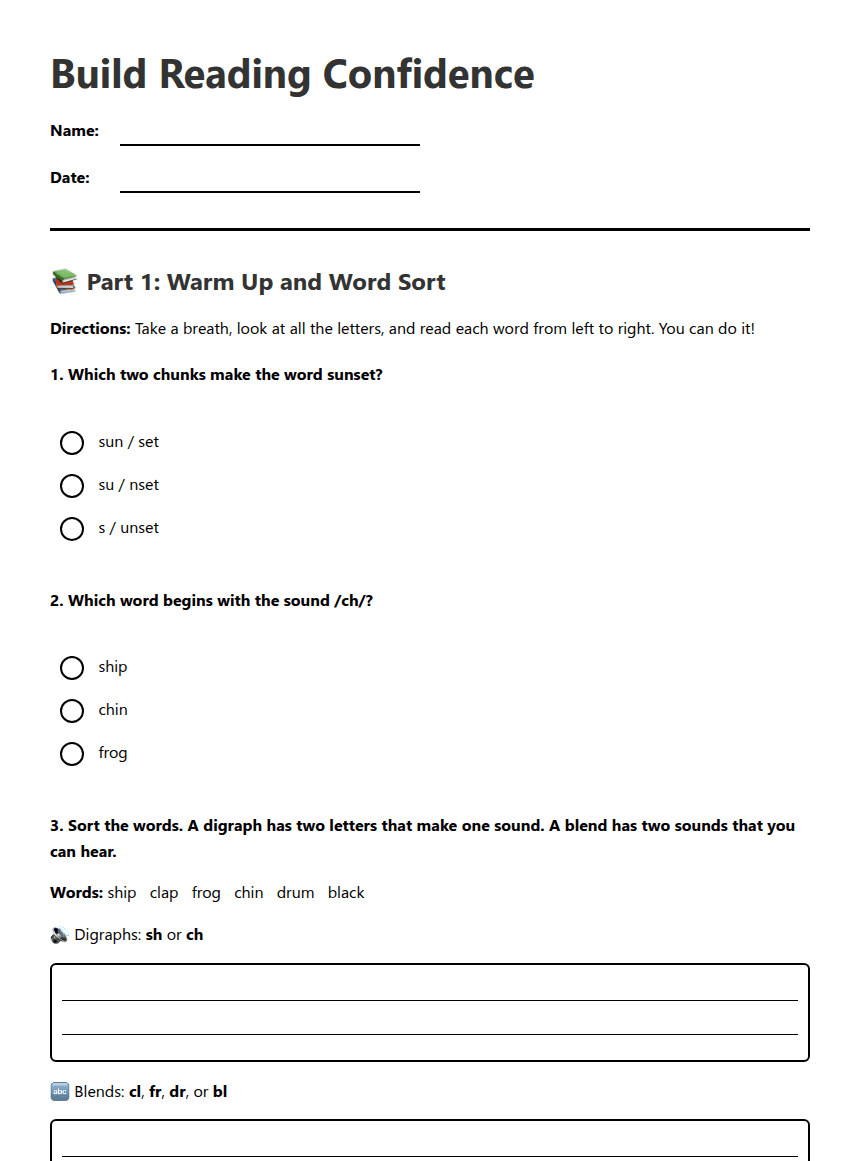 Build Reading Confidence worksheet preview