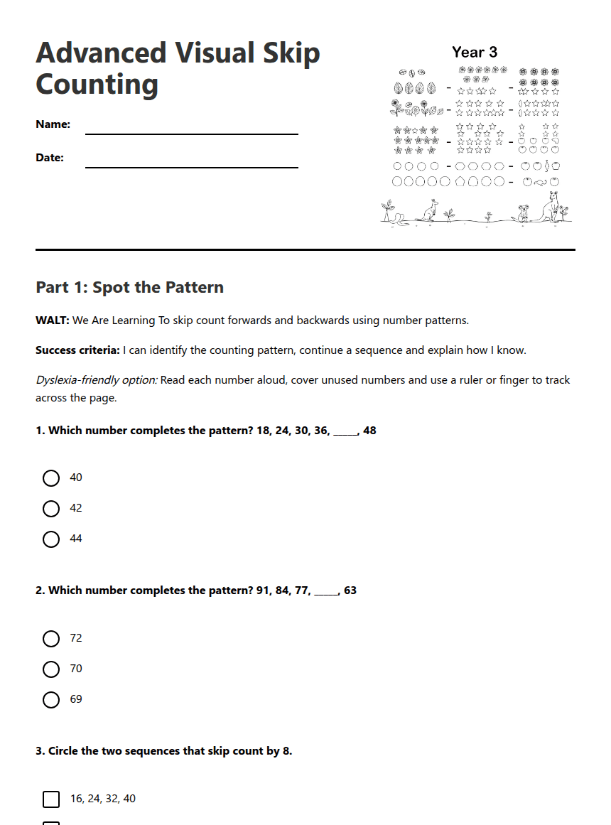 Advanced Visual Skip Counting worksheet preview