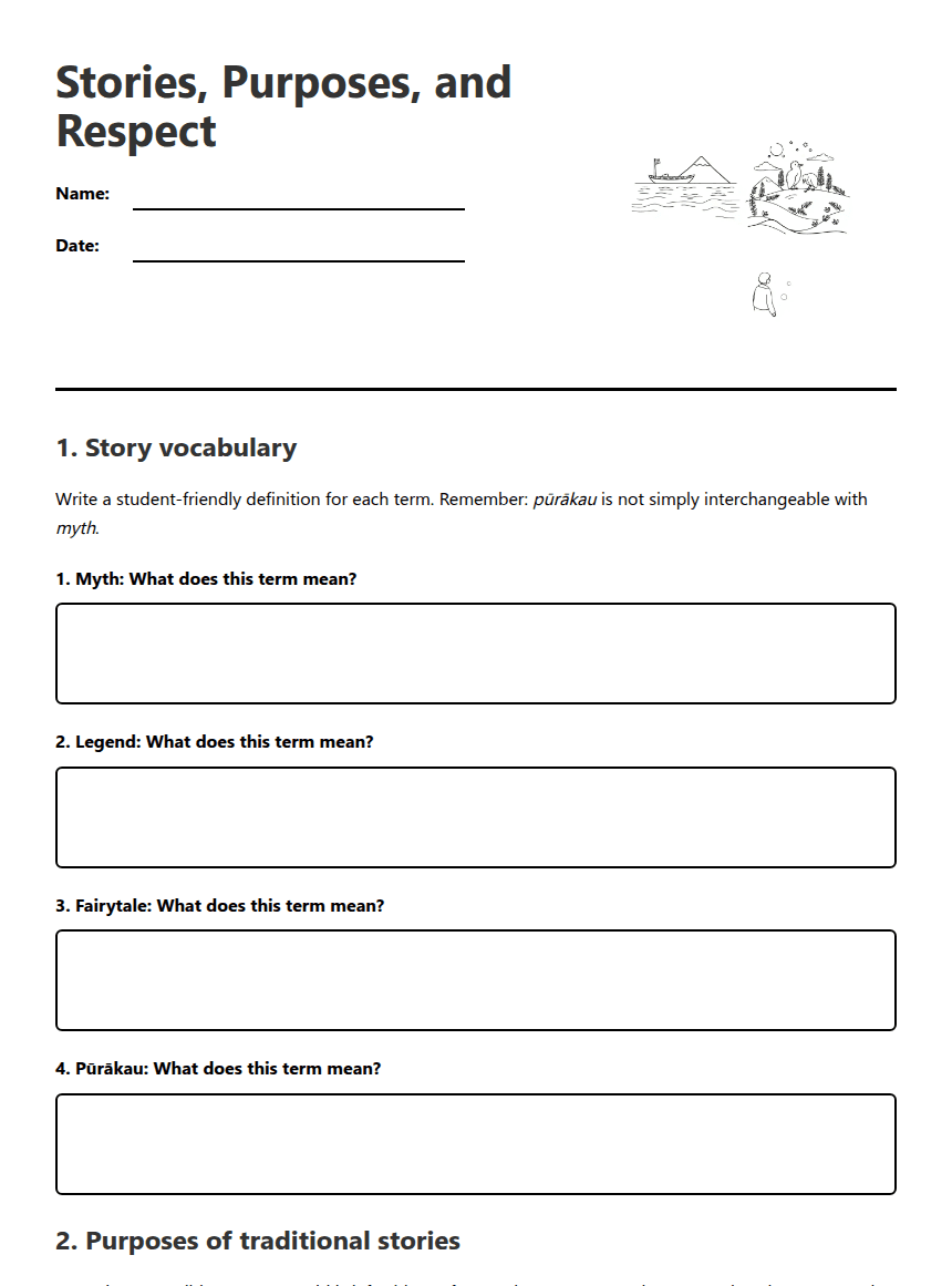 Traditional Stories and Respect worksheet preview