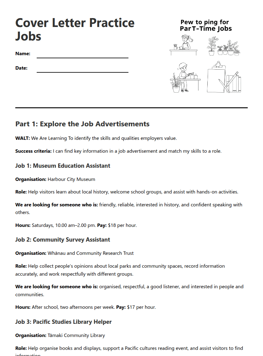 Cover Letter Practice Jobs worksheet preview