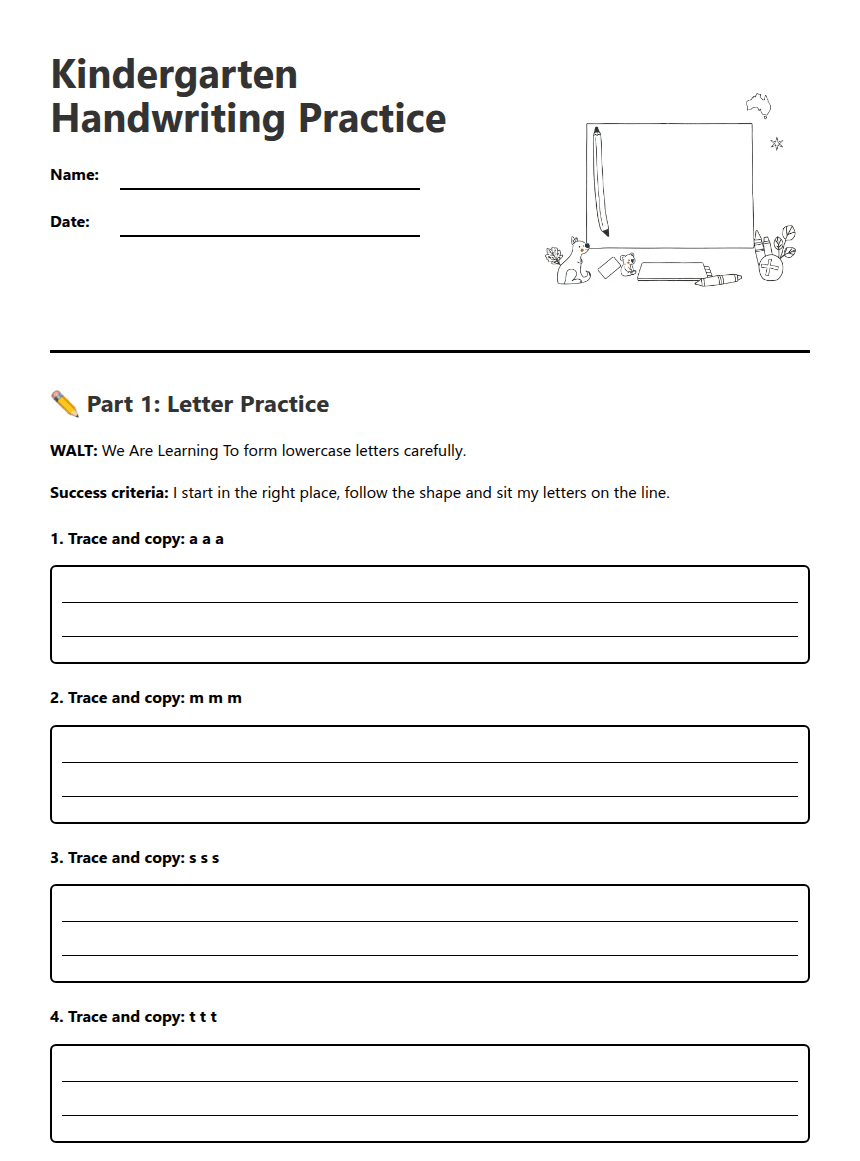 Kindergarten Handwriting Practice worksheet preview