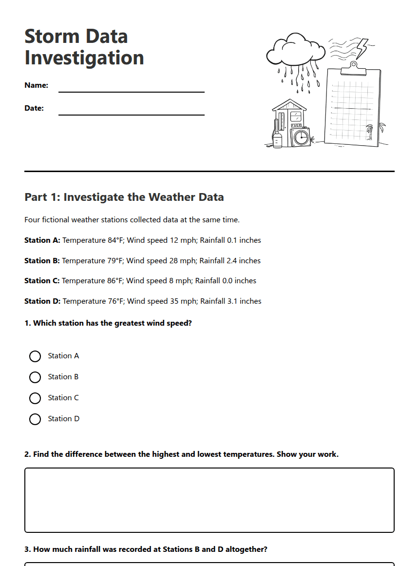 Storm Data Investigation worksheet preview