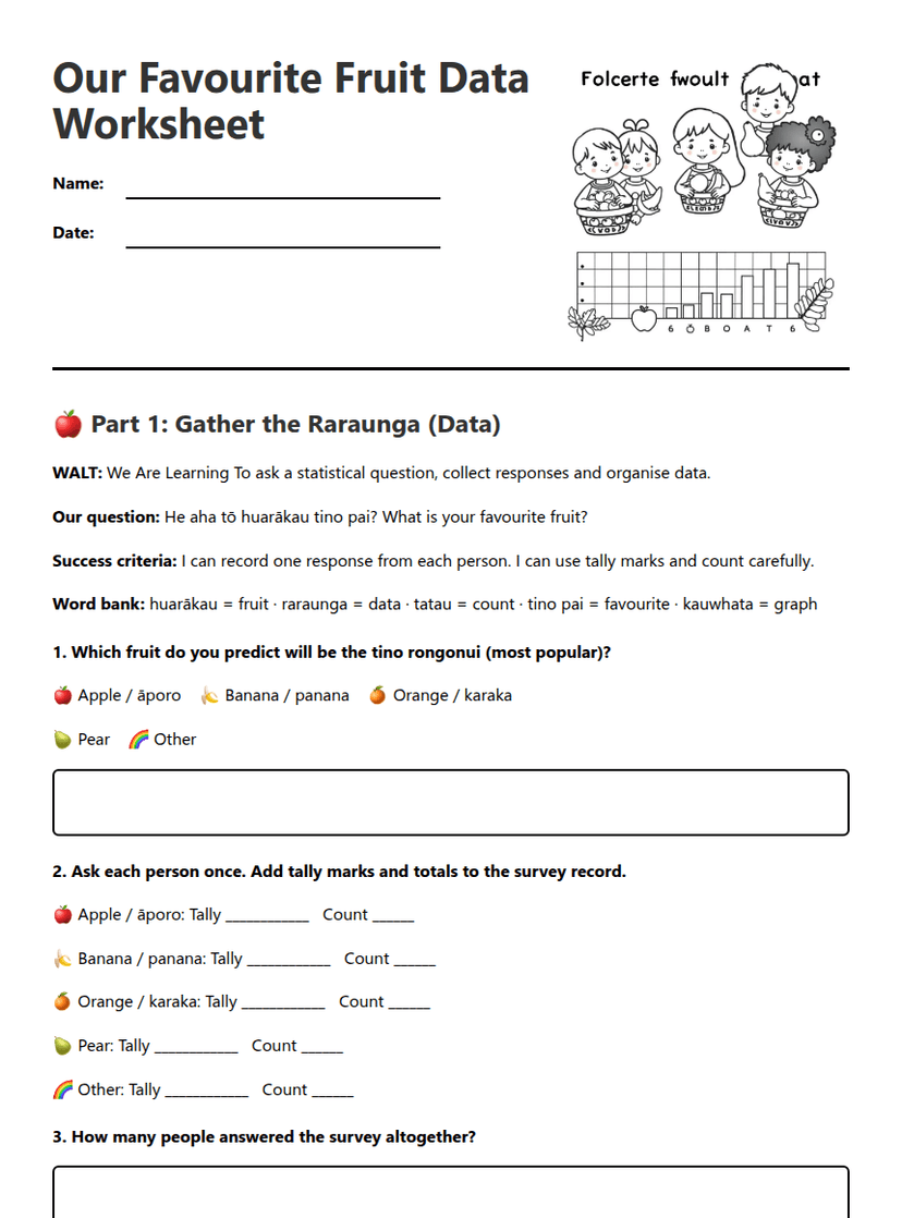 Our Favourite Fruit Data Worksheet