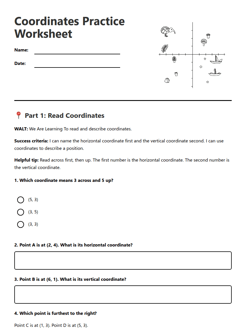 Coordinates Practice Worksheet worksheet preview