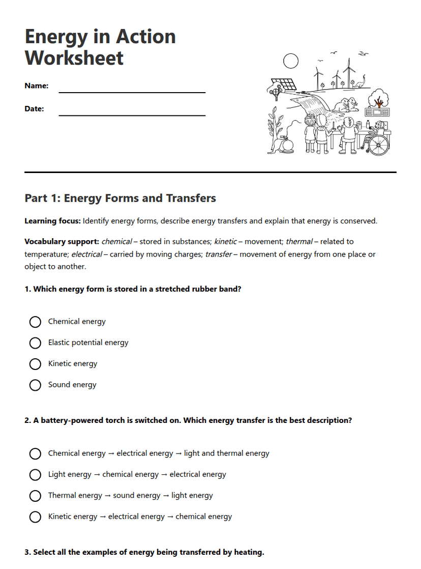 Energy in Action Worksheet