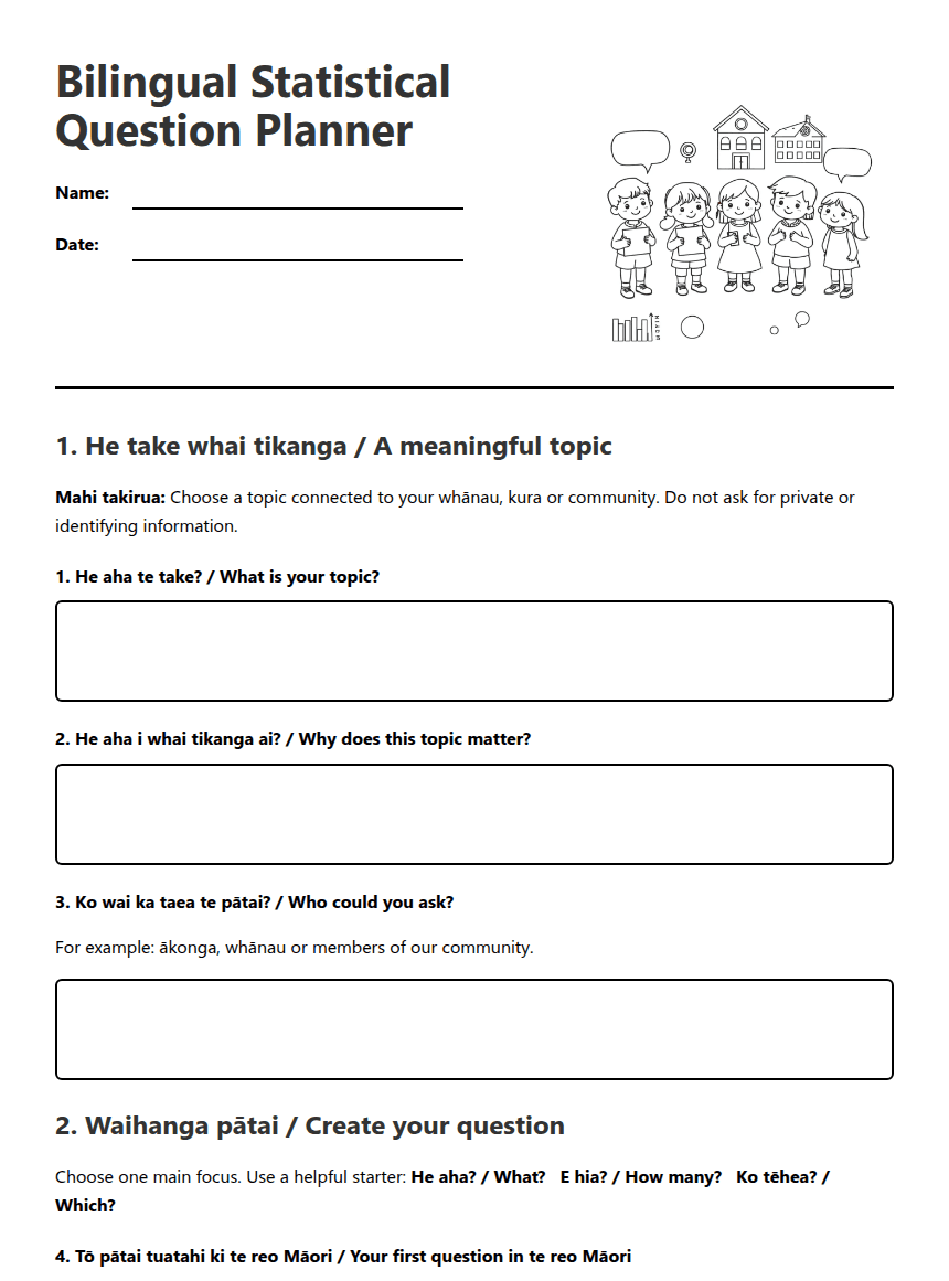 Bilingual Statistical Question Planner worksheet preview