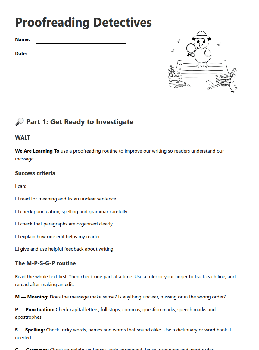 Proofreading Detectives Worksheet worksheet preview