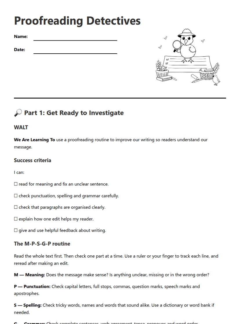 Proofreading Detectives Worksheet