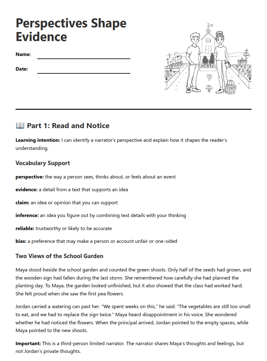 Perspectives Shape Evidence worksheet preview