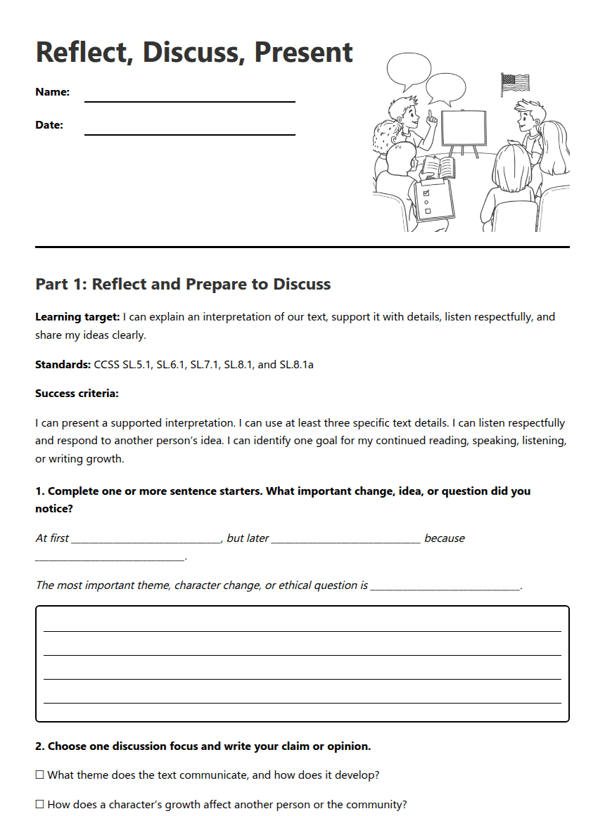 Reflect, Discuss, Present worksheet preview