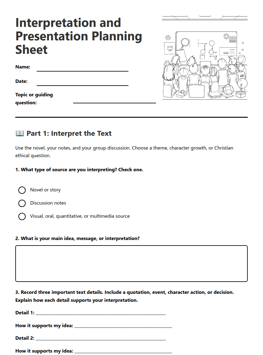 Interpretation & Presentation Planner worksheet preview