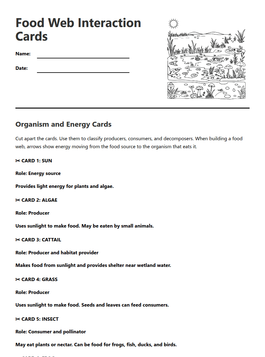 Food Web Interaction Cards worksheet preview