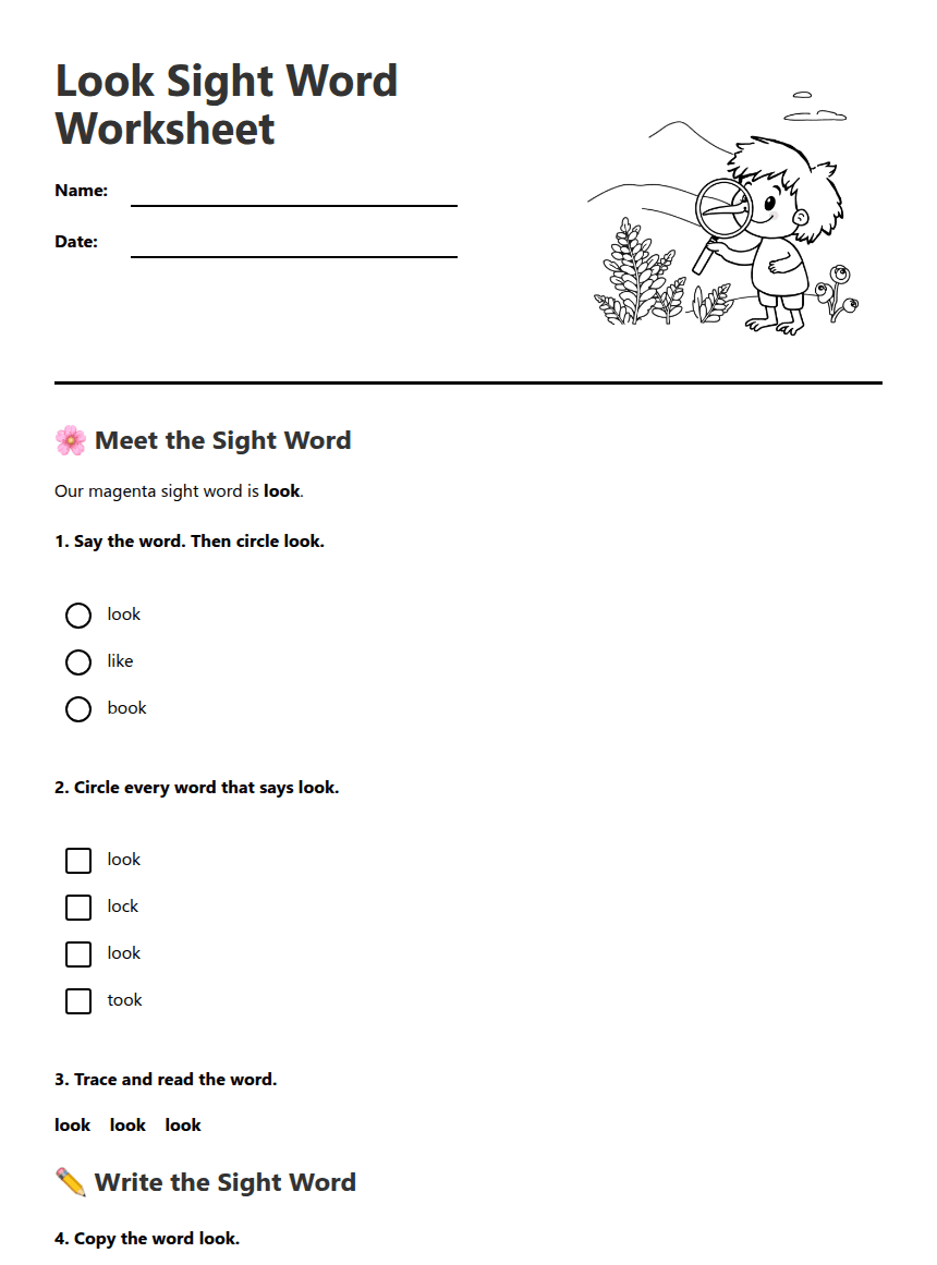Look Sight Word Worksheet worksheet preview