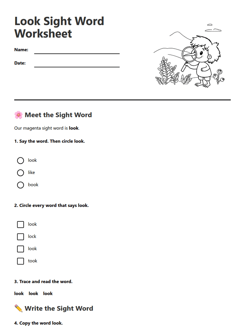 Look Sight Word Worksheet