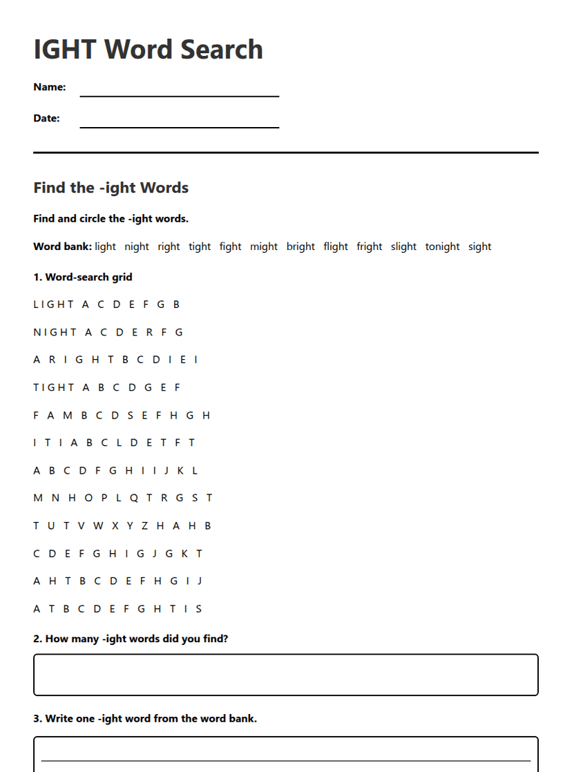 IGHT Word Search