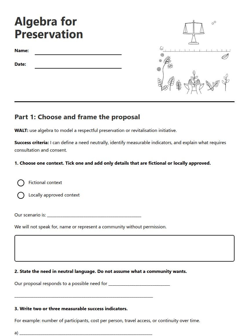 Algebra for Preservation worksheet preview