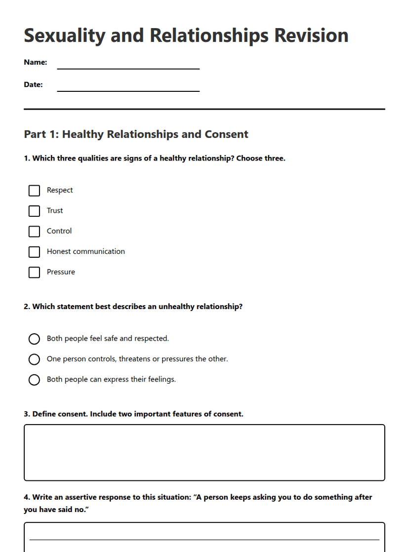 Sexuality and Relationships Revision