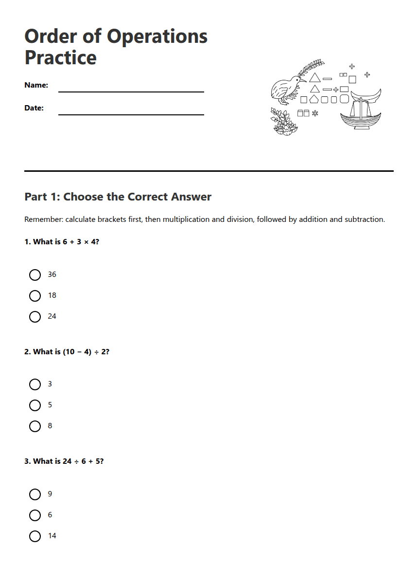 Order of Operations Practice worksheet preview
