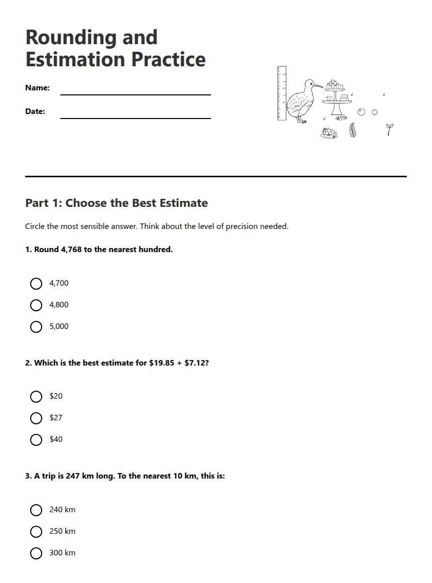 Rounding and Estimation Practice worksheet preview