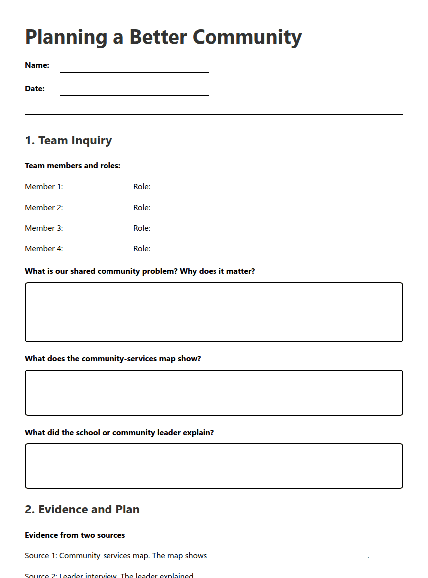 Planning a Better Community worksheet preview