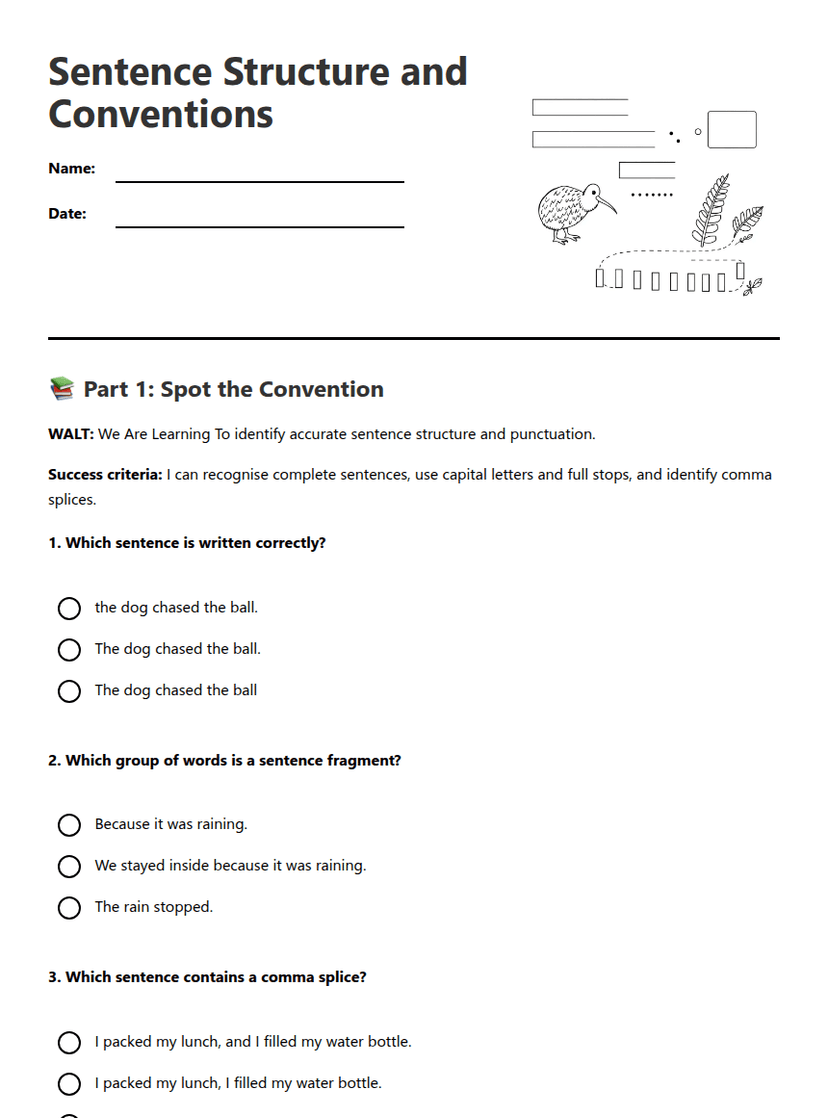Sentence Structure and Conventions