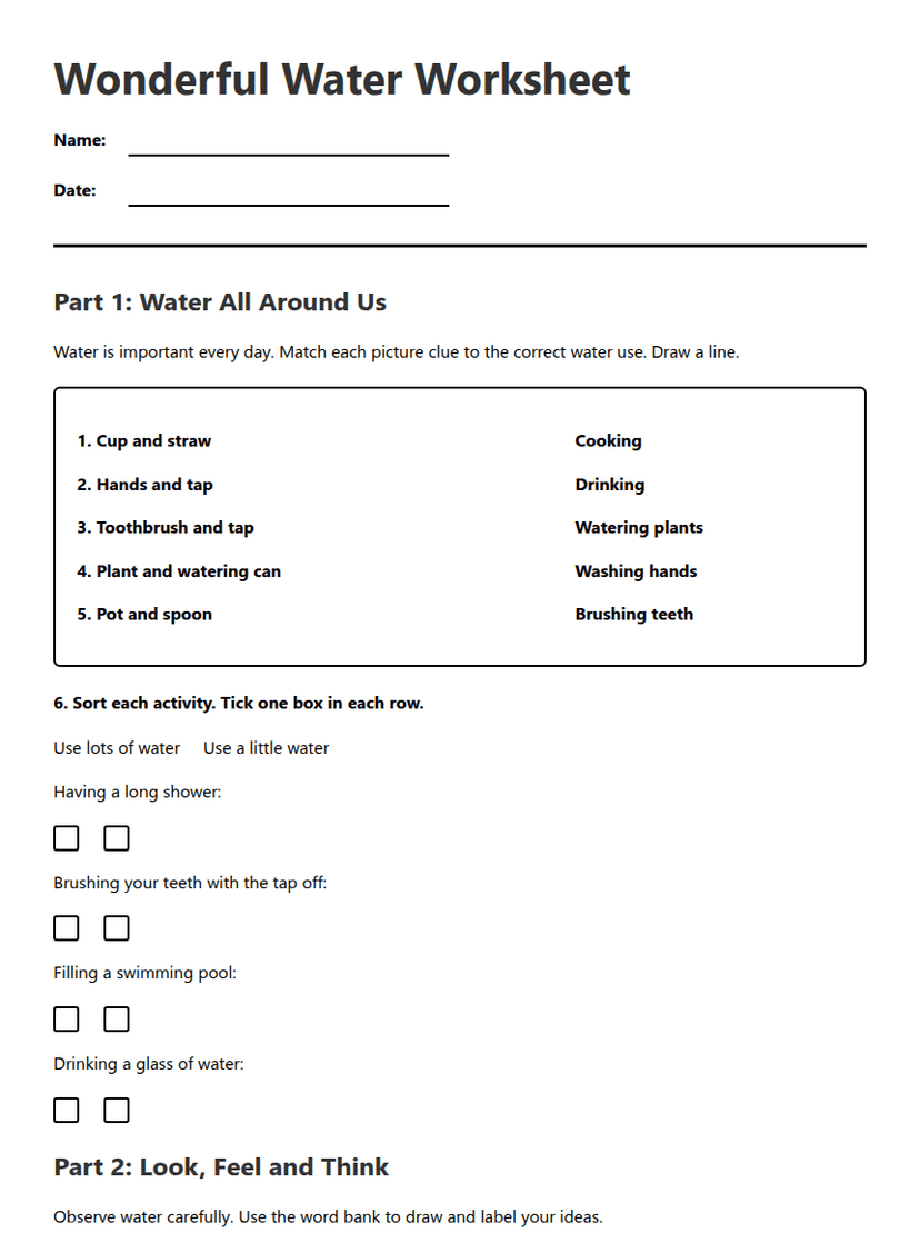 Wonderful Water Worksheet