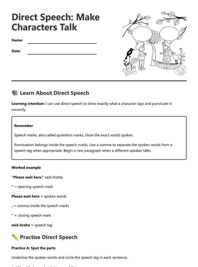 Direct Speech Practice