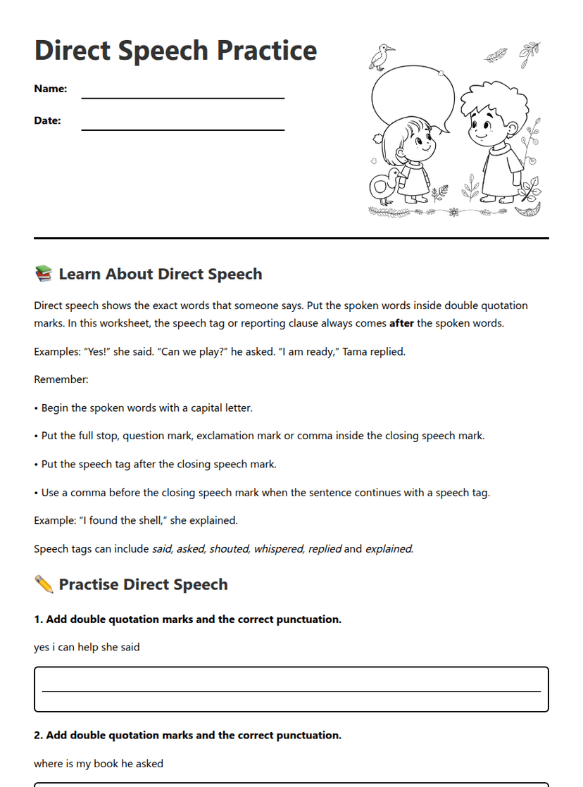 Direct Speech Practice