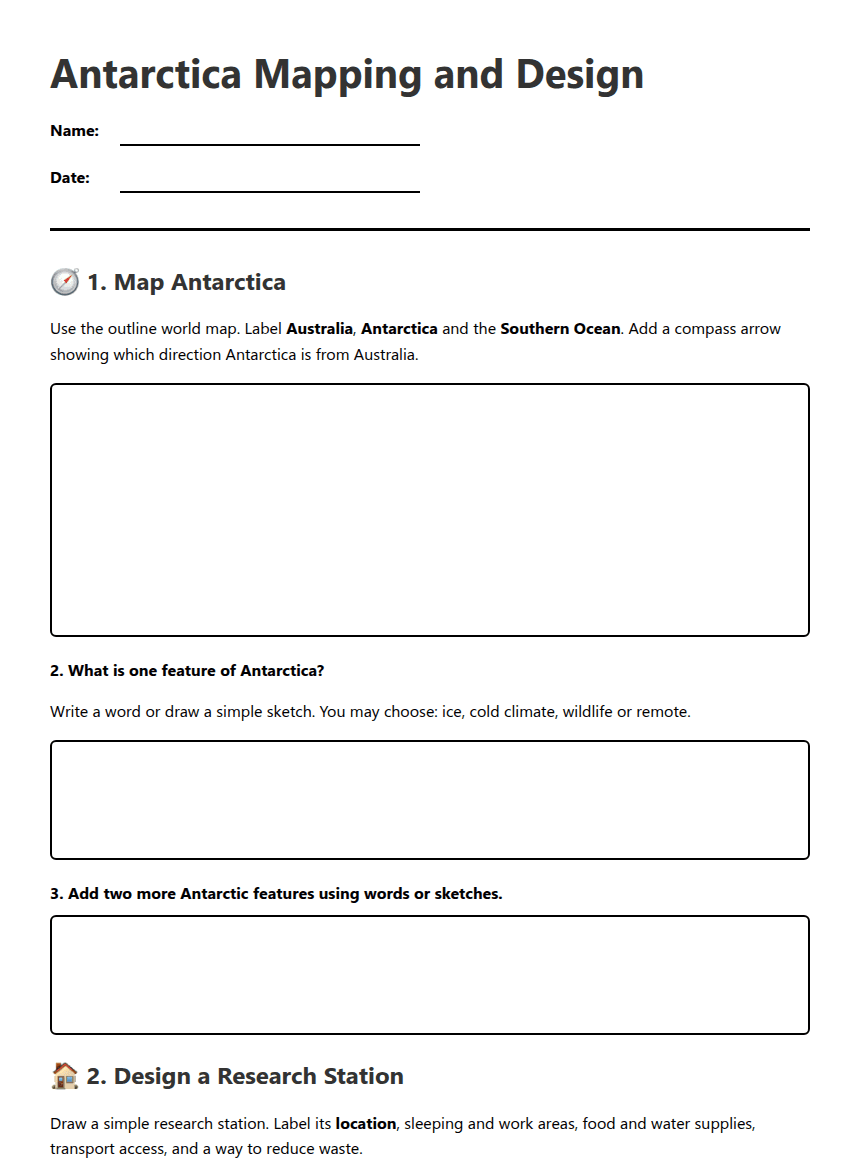 Antarctica Mapping and Design worksheet preview