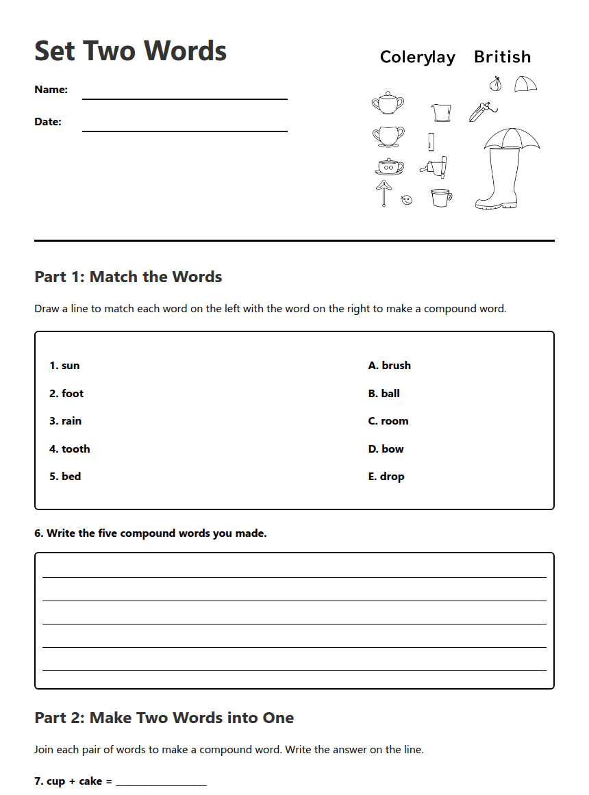 Set Two Words worksheet preview