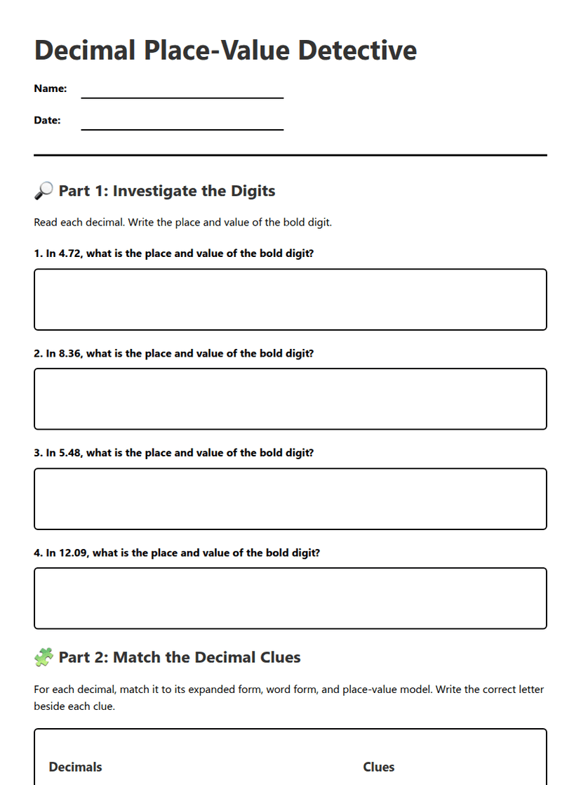 Decimal Place-Value Detective