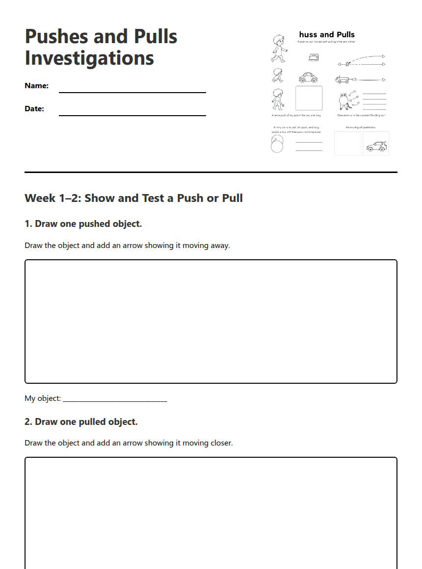 Pushes and Pulls Investigations worksheet preview